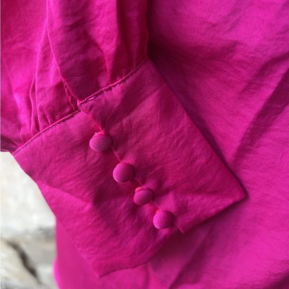 Gibson Latimer Blouse Top S/M Hot Pink Draped Neck Long Sleeve NEW MSRP $79 - Picture 4 of 6